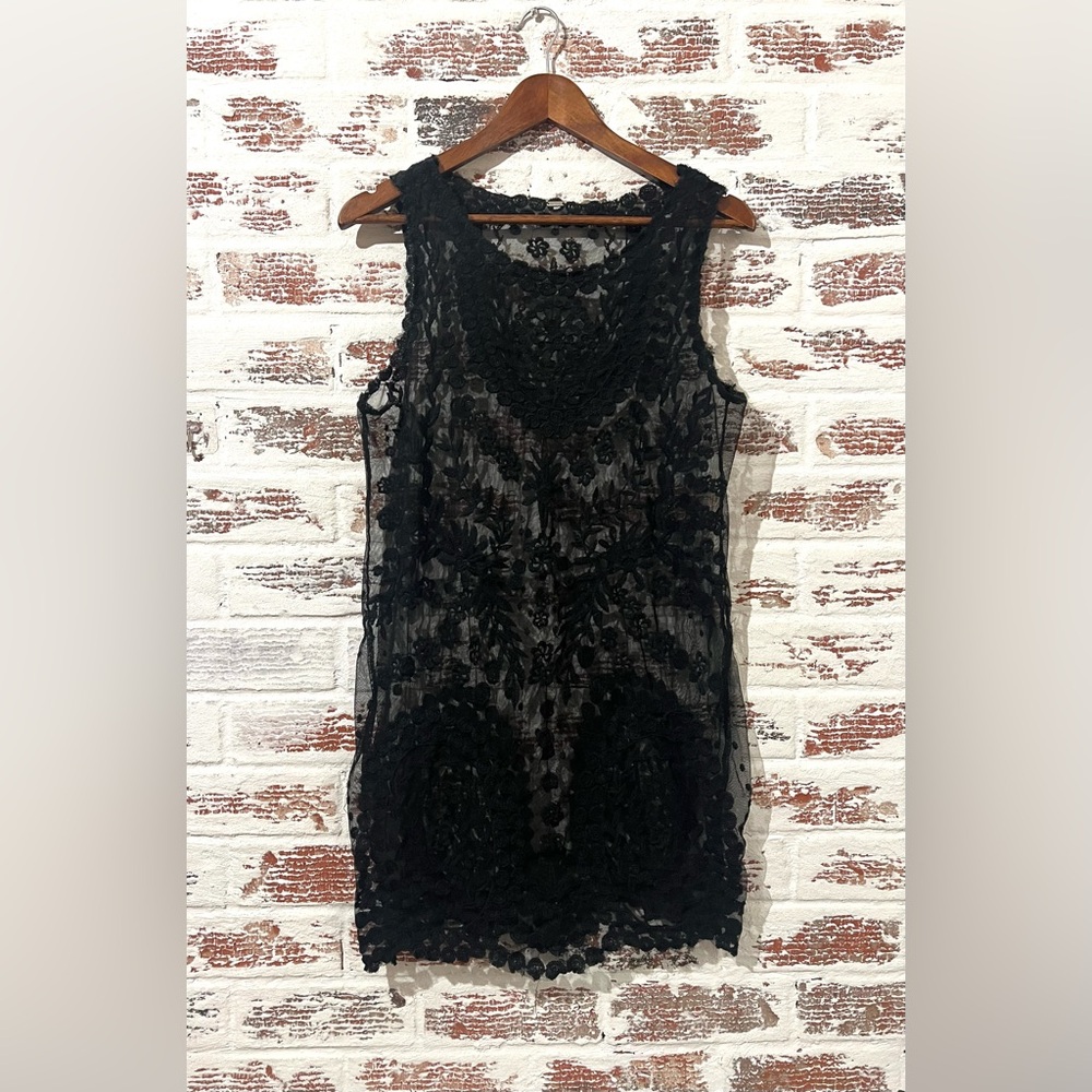 Free People Black Sheer Floral Lace Sleeveless Tunic Dress Cover Up Women’s S